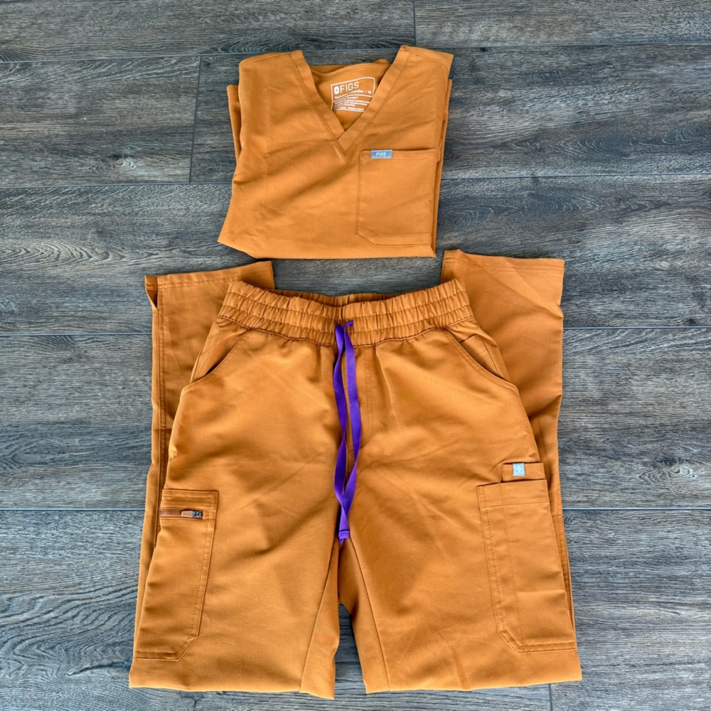 Figs Women's Scrub Set in Mustard and Purple